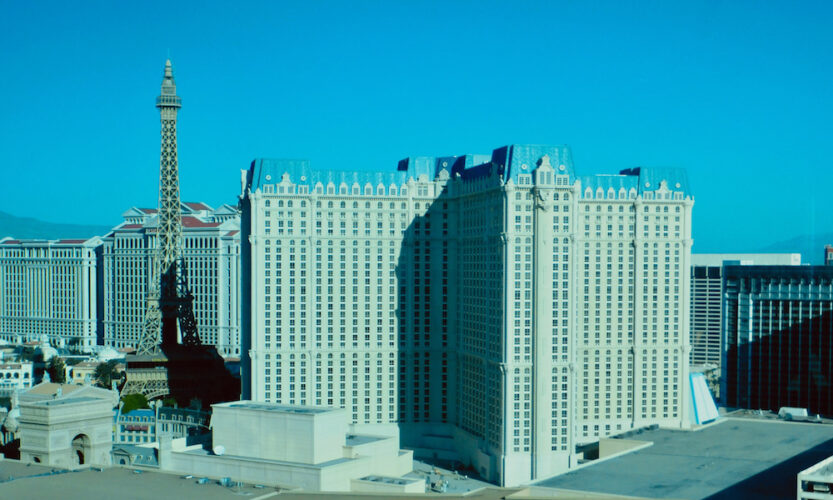 A view of the paris hotel and caesar's palace from the elara hilton hotel in nevada