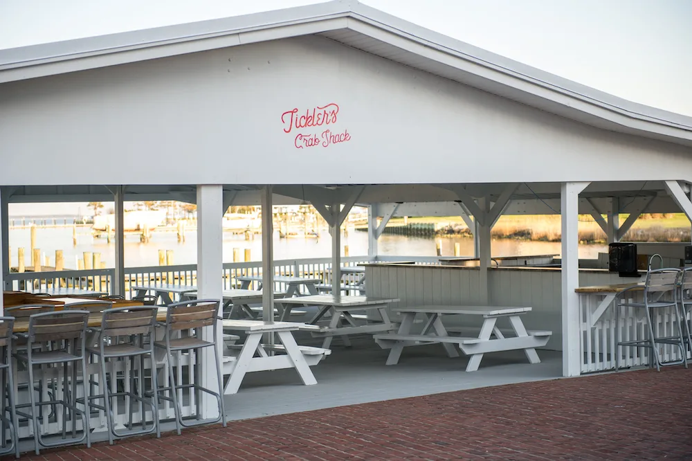 guests at the wylder hotel can head to the tickler's crab shack, and open air picnic pavilion on the water for local eastern shore seafood.