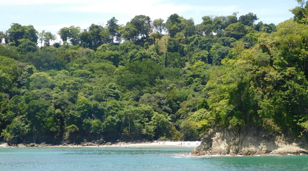 playa biesanz is a calm beach cove at the end of a short forested trail that you can access for costa rica's parador resort