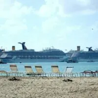 A Carnival Cruise ship as seen from the beach on St. Martin in the Caribbean