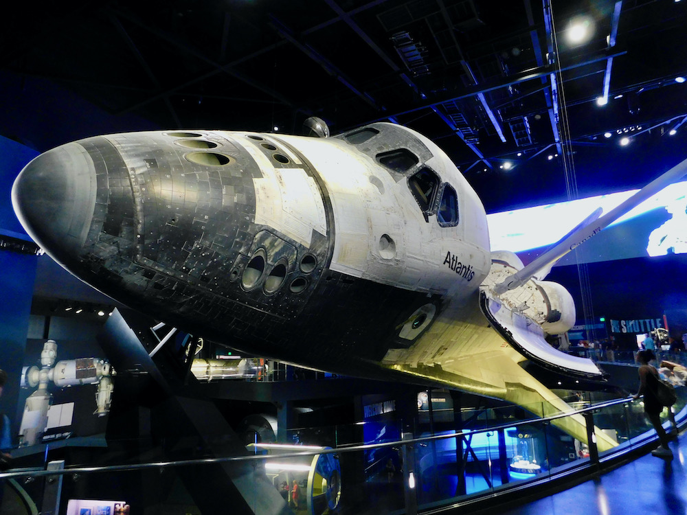 You can see the well-worn atlantis space shuttle at the cape kennedy space center om florida's east coast.