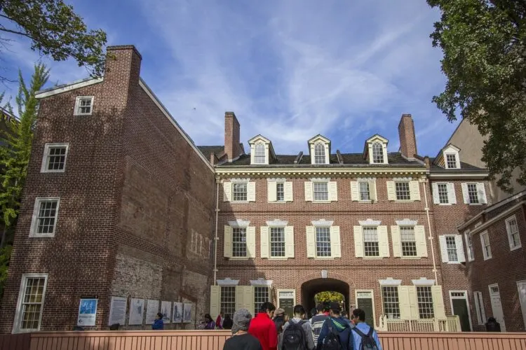 there are fewer cities better for learning american history with ids than philadelphia. here, visitors make their way into independence hall. 