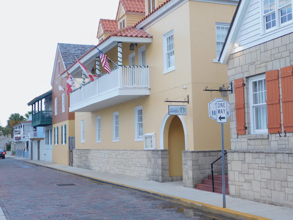 Brightly-colored building wit balconies are a common sight in cental st. Augustine.