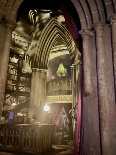 hogwarts castle at universal's wizarding world of harry potter has holographic characters like dumbledore, who talks to you from his office.