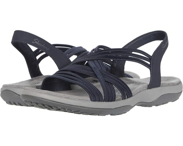 Skechers' reggae slims slip on easily and don't entirely look like the sport sandals they are.