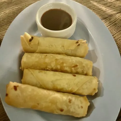 duck spring rolls at mc & sons, an irish-thai gastropub on the south bank in london. 