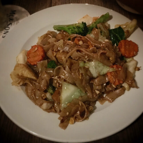 Tofu pad see ew at mc & sons, an irish pub with thai food, south of the thames.