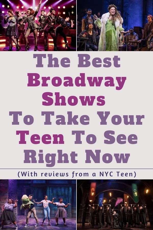 six, hadestown, the cursed child and little shop of horrors (clockwise from top left) are among the broadway and off-broadway shows teens love.