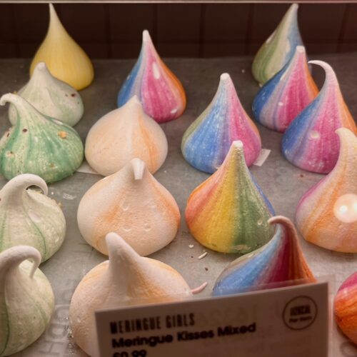 rainbow merengue kisses are an irresistable tiny treat at the selfridges food hall in london.