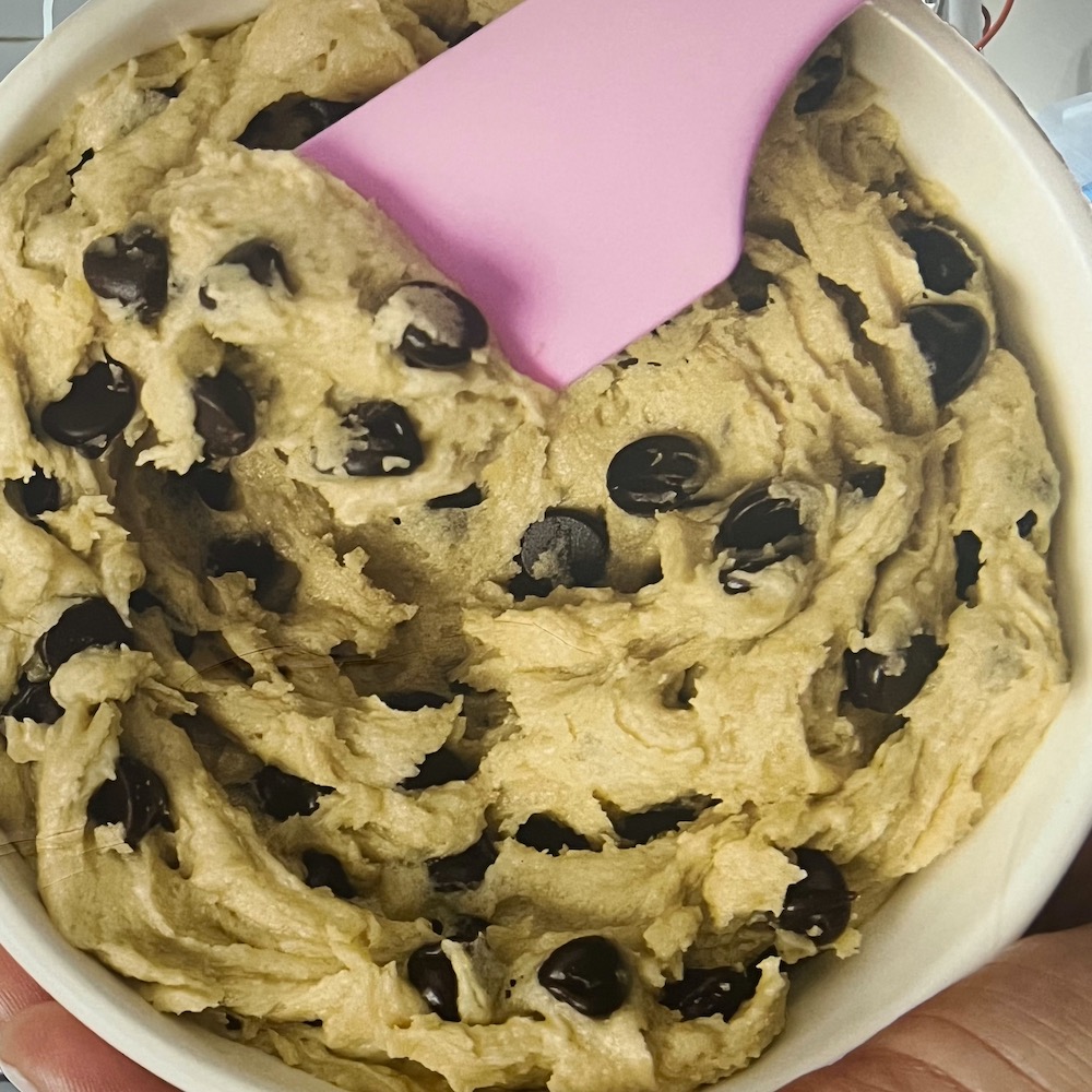 A cup of chocolate chip cookie dough from dò in greenwich village.