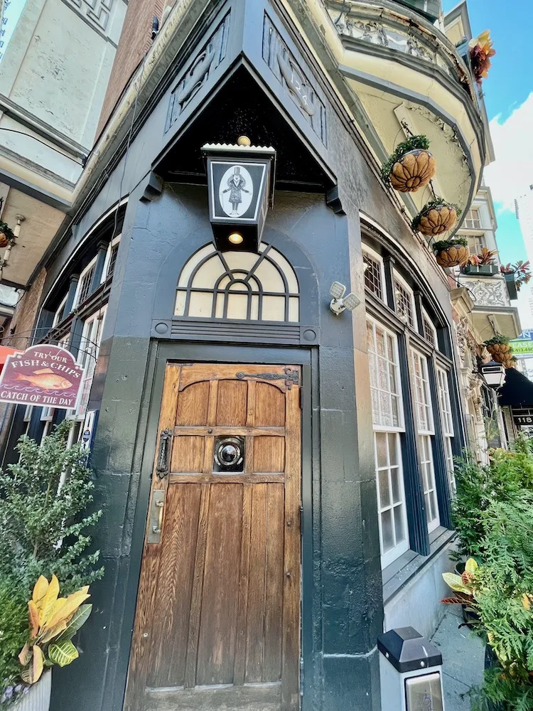 the welcoming front door and dandy lion lamp of the dandelion pub near rittenhouse square.