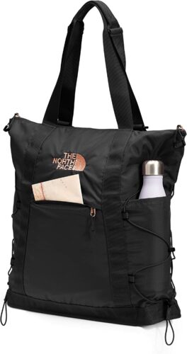 North face's totebag has padding for your laptop, plus pockest and straps for all the other things moms pack in their carry-on