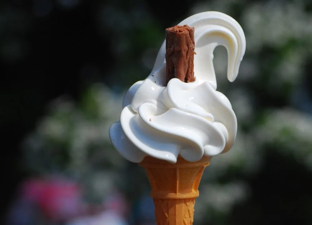 a "99," a cone of vanilla soft-serve ice cream with a cadbury flake tucked in, is a inexpensive ubiquitous irish treat.