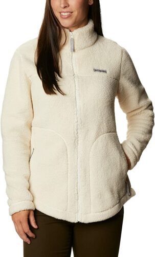 A good winter fleece for women zips up, has pockets, keeps your neck warm and is warm eough to not ride up.