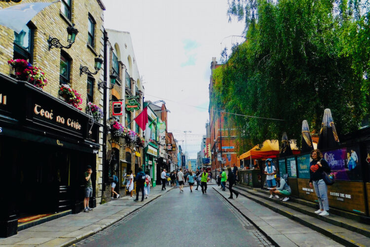 The heart of temple bar with its quaint pubs and crowds.