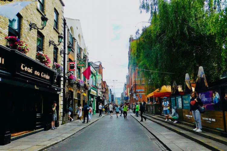 the heart of temple bar with its quaint pubs and crowds.