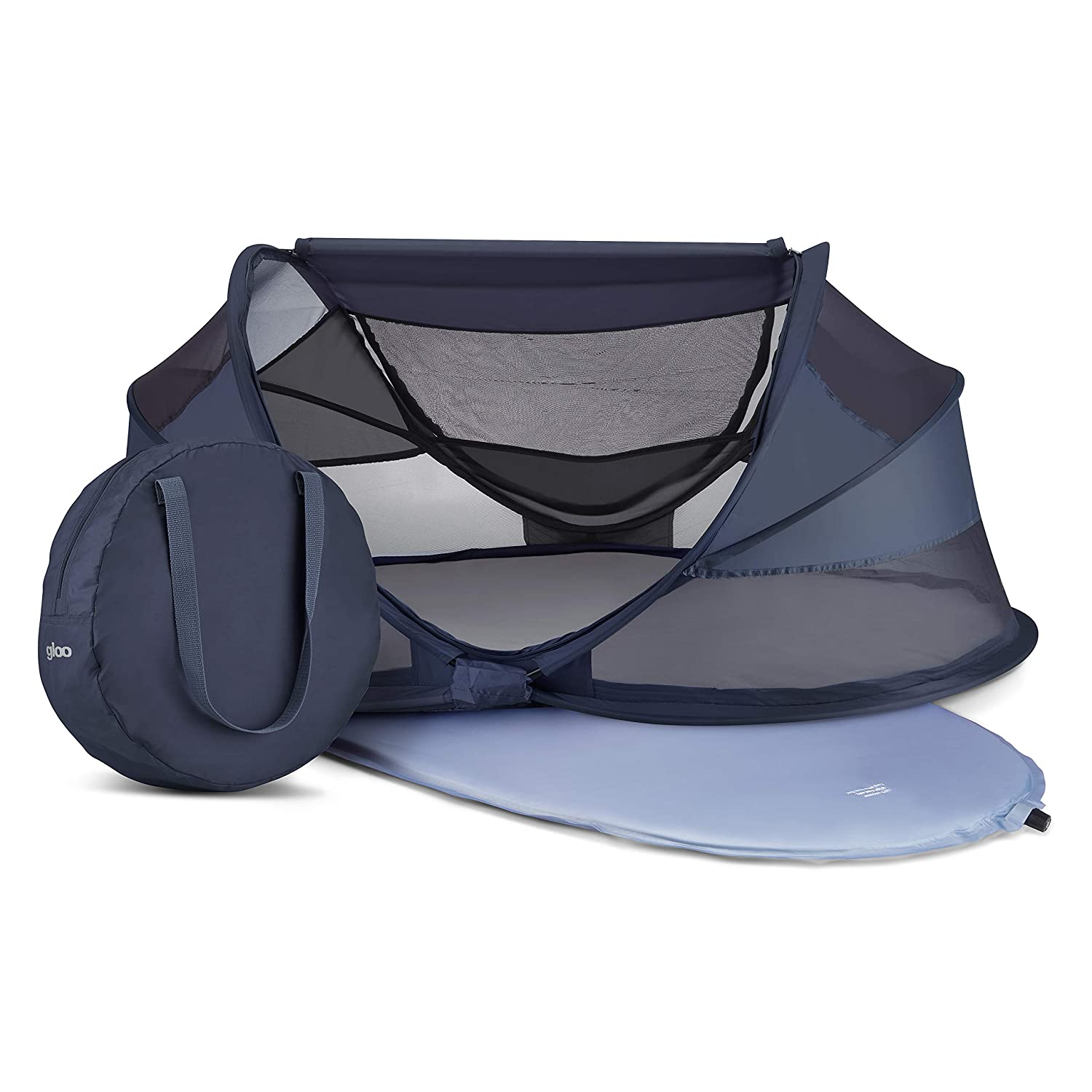 The joovy gloo portable tent creates a dark place for babies to sleep in hotel rooms and gives parents some privacy.