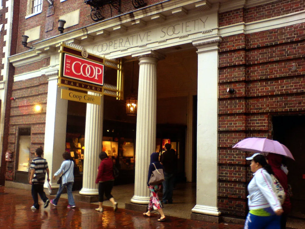 shopping near campus, like the harvard co-op, is a feature to consider on college campus tours.