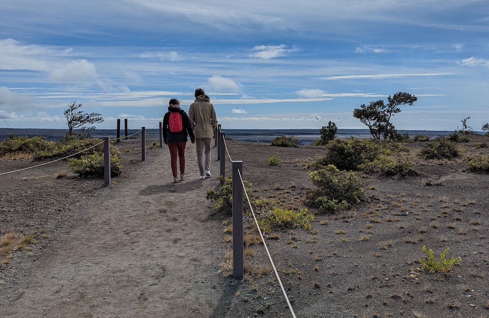 Travelers with wheelchairs or strollers can explore the exotic terrain of hawaii volcanoes national park via accessible packed-dirt paths like this one.