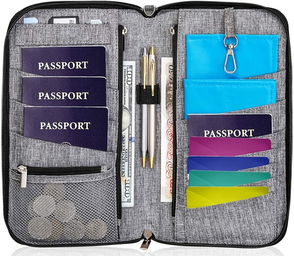 One of the hardest parts of family travel is keeping everyone's tickets and passports organized. The valante travel wallet holds all of these, plus receipts, cash, reservations and a phone.