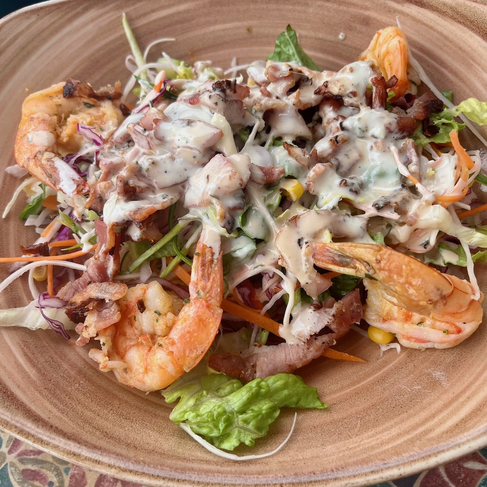 shrimp salad from the blue view sunset terrace in curacao
