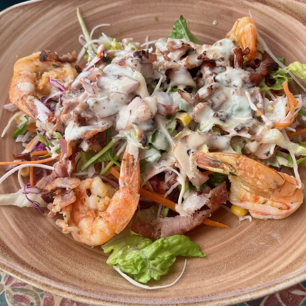 Shrimp salad from the blue view sunset terrace in curacao