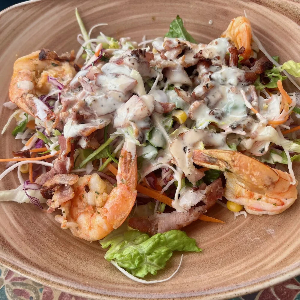 shrimp salad from the blue view sunset terrace in curacao
