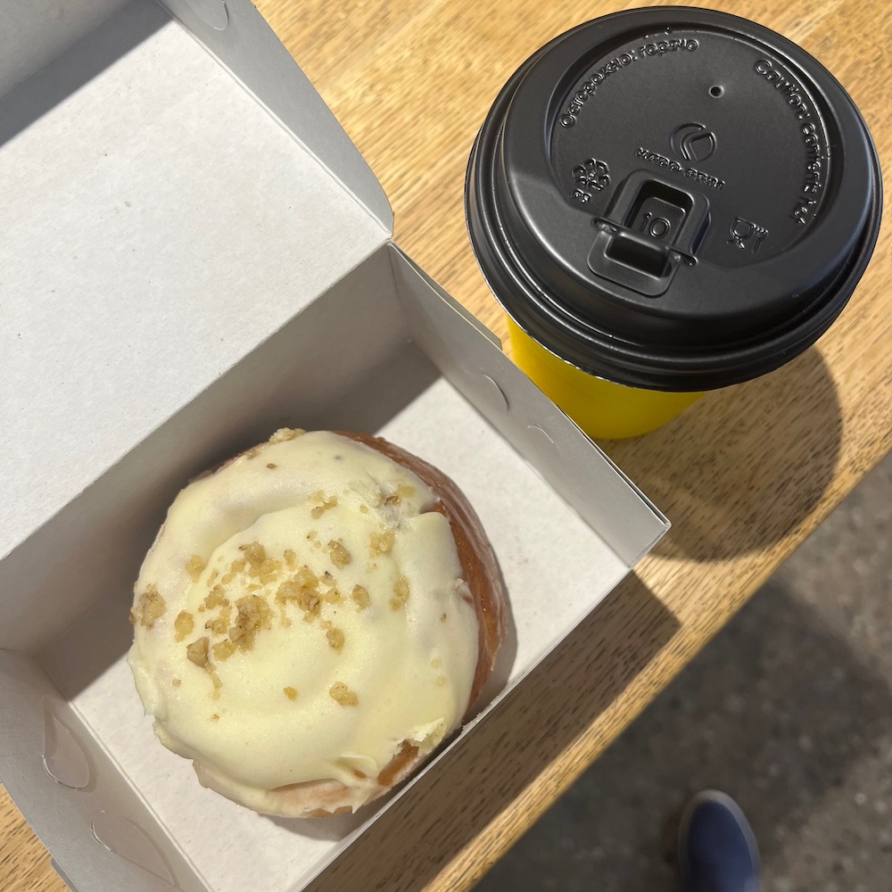 This large pistachio roll and latte cost about $4. 00 at almaty's green market.