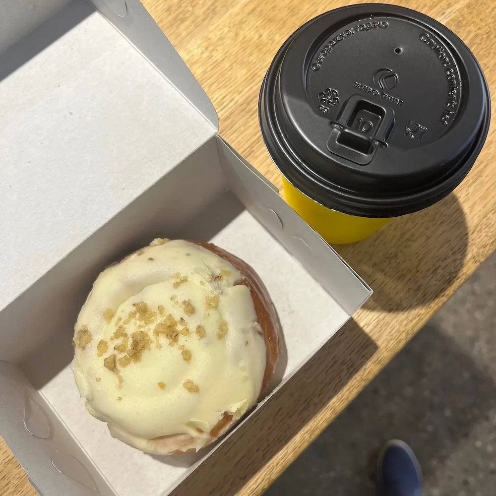 this large pistachio roll and latte cost about $4.00 at almaty's green market. 