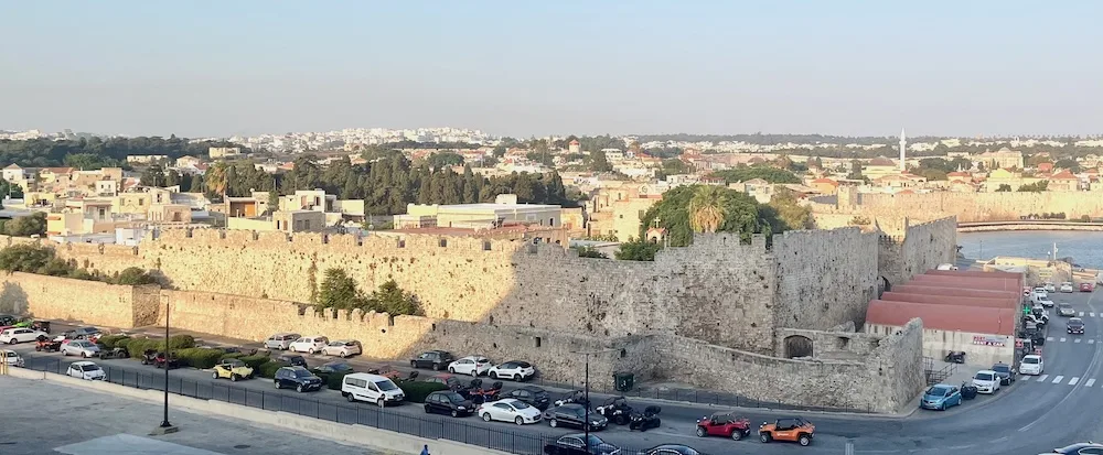 the walled old town of rhodes as seen from our balcony on the h.a. oosterdam.