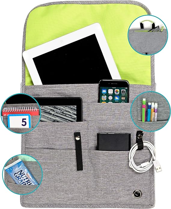 This organizer clips to the pocket of an airline seat and keeps everything you need for your trip handy.