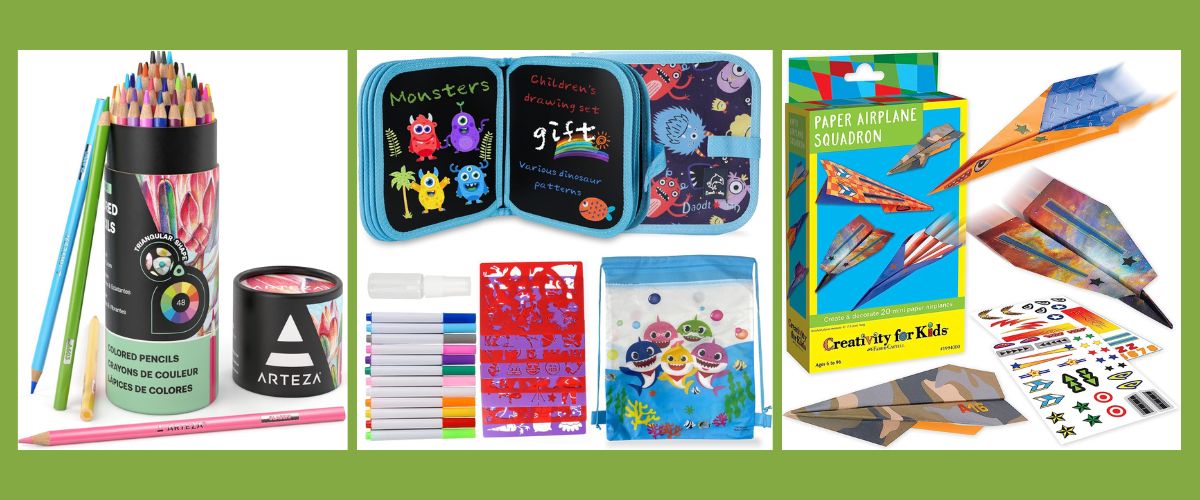 17 Travel Arts & Crafts Supplies To Let Kids Create Anywhere: From mess-free coloring and painting, to paper dragons and colored pencils with a twist, kids from to to tween will find something to love here.