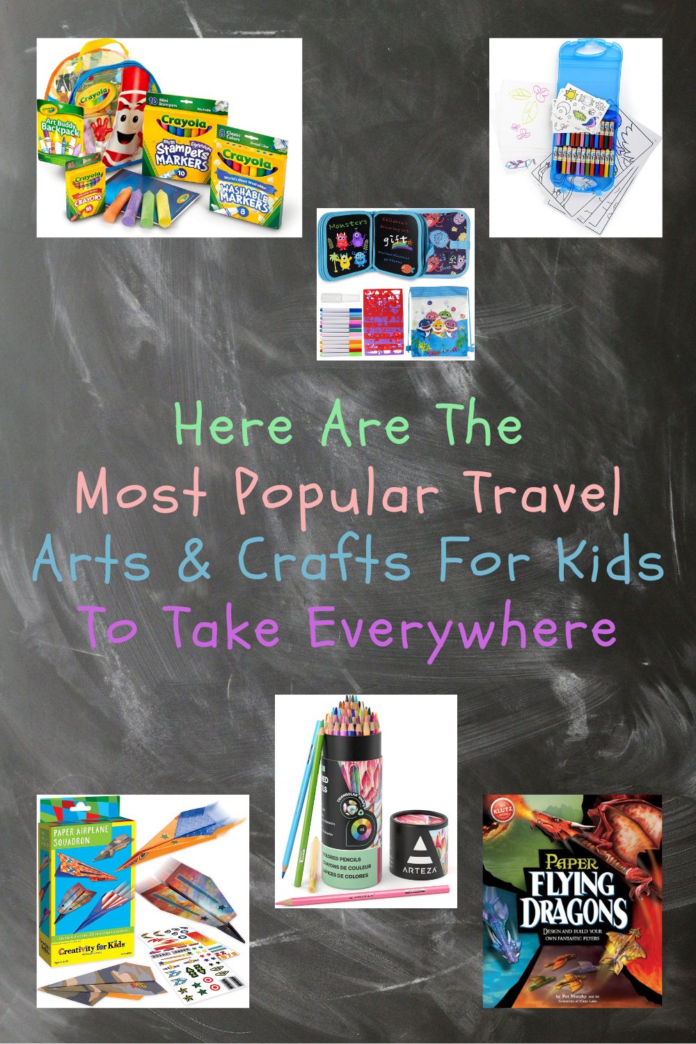 17 travel arts & crafts supplies for kids from tot to tween: knitting kits, paper dragons, colored pencils with a twist, mess-free markers & so much more.