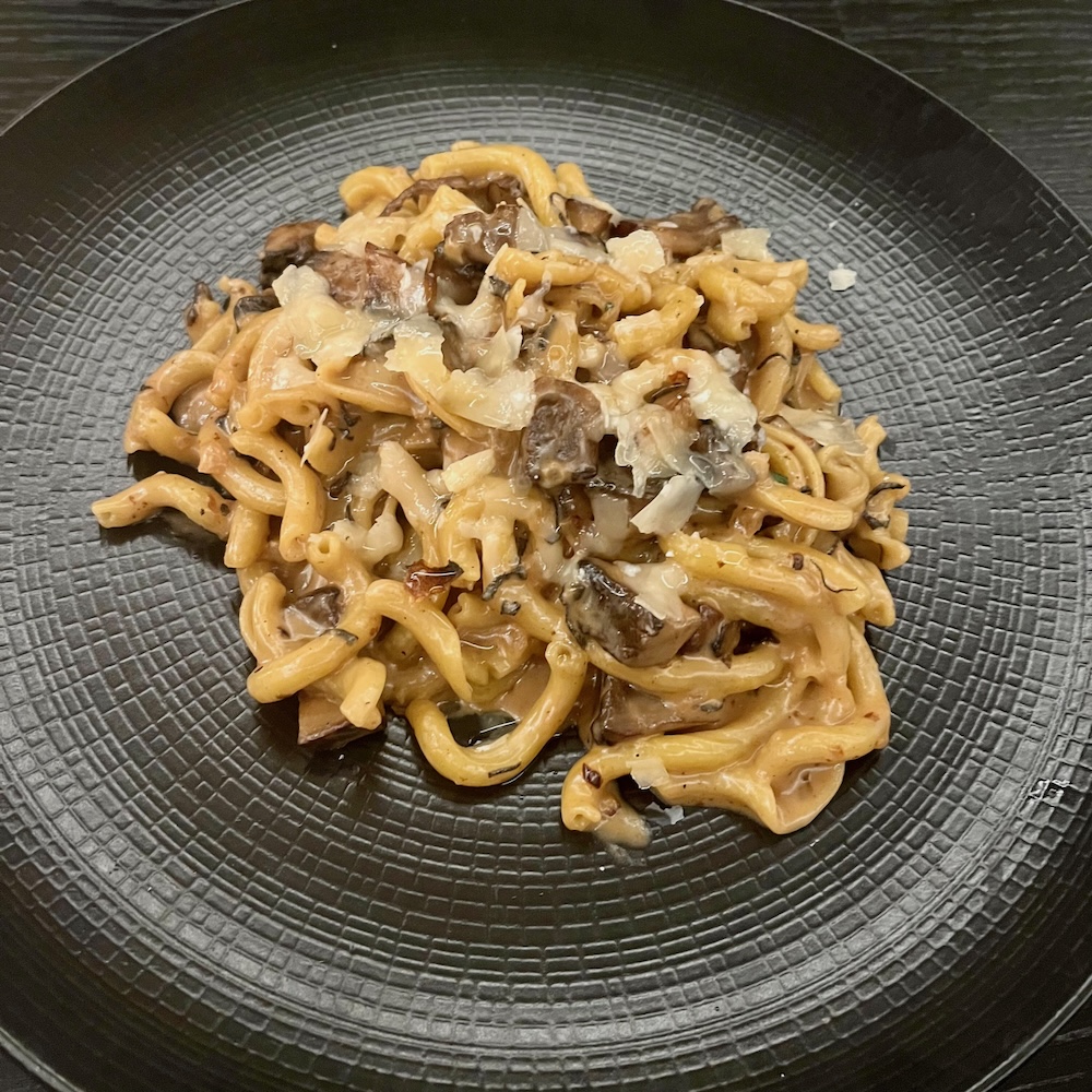 Wild-mushroom garganelli pasta with truffle oil