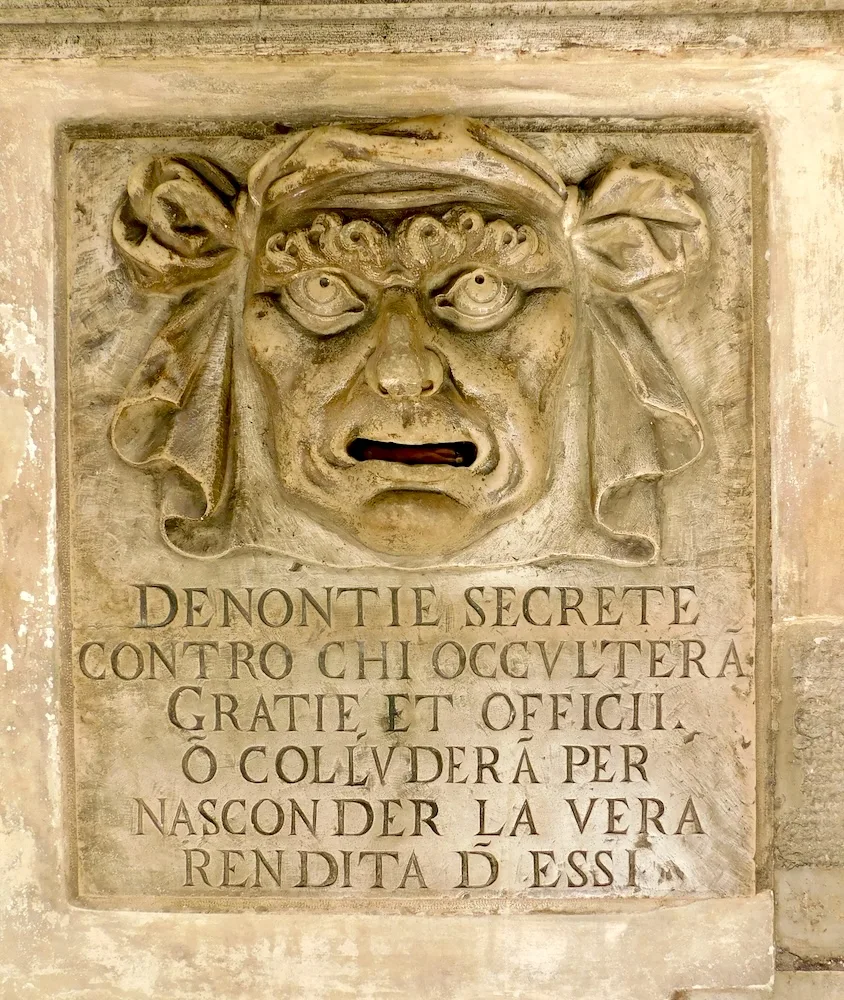 venetian's placed letters into the mouth of this scary guy to secretly denounce each other. a feature of the doge's palace that teens usually like.