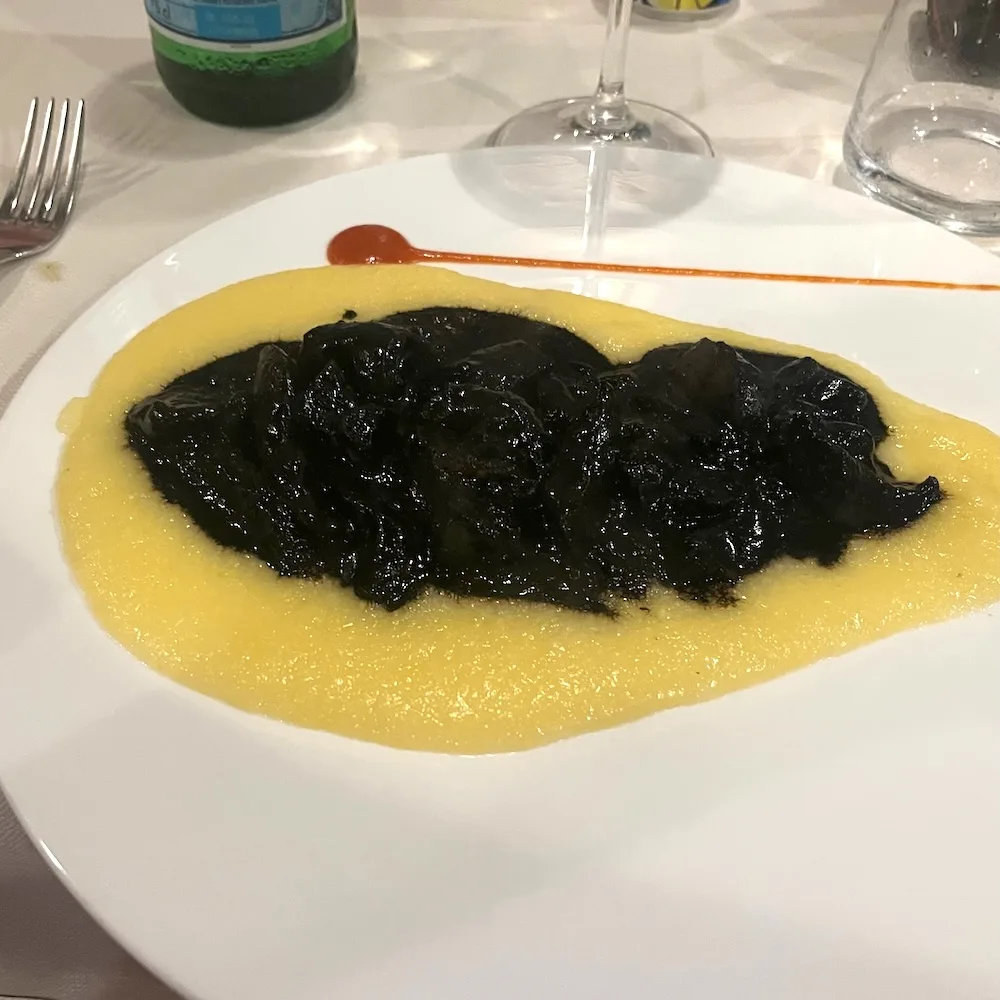 cuttlefish, with its black ink is odd looking but delicious with polenta and common in venetian restaurants.