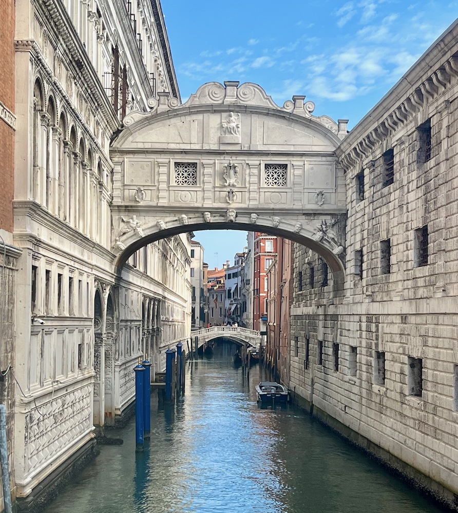 the elaborate bridge of sighs, is small, famous, frequently copied and far more interesting from the outside. 