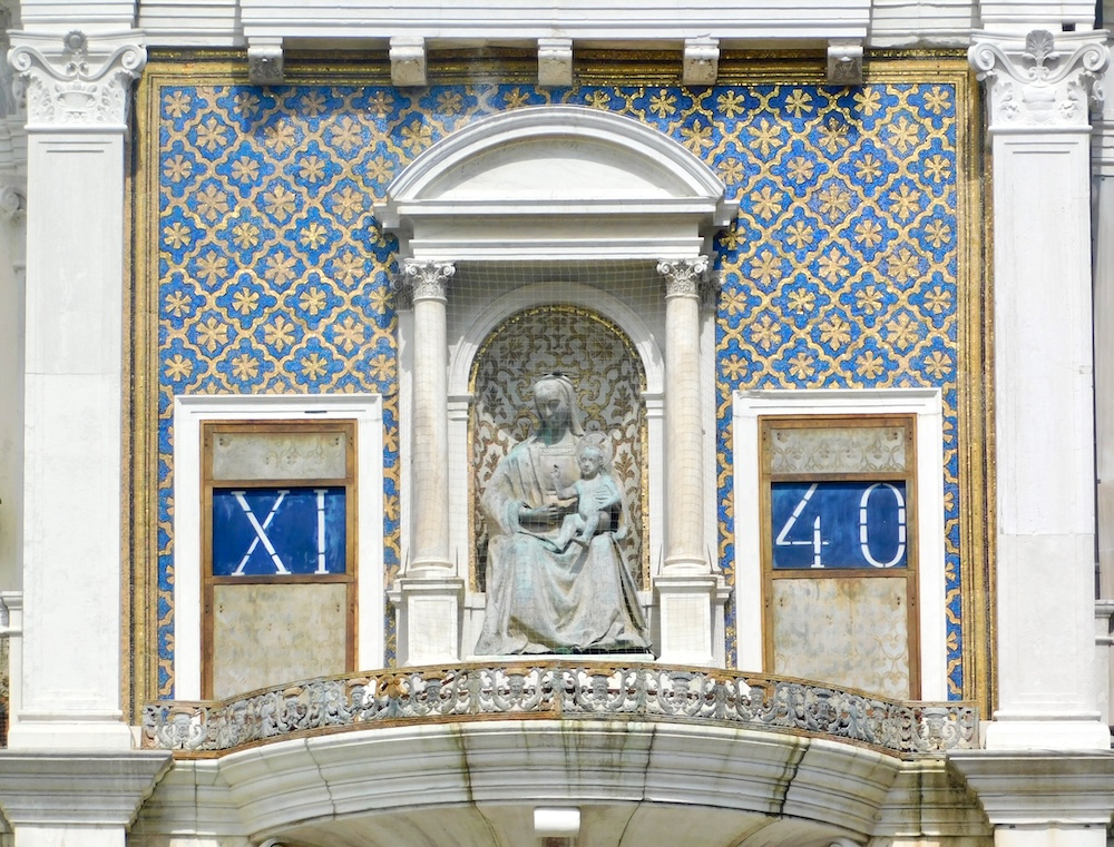 St. Mark's square has an early digital clock with hours in roman numerals and minutes in arabic numbers.