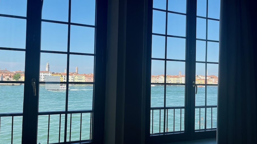 The view of giudecca lagoon from a premium room at the stucky molino hilton.