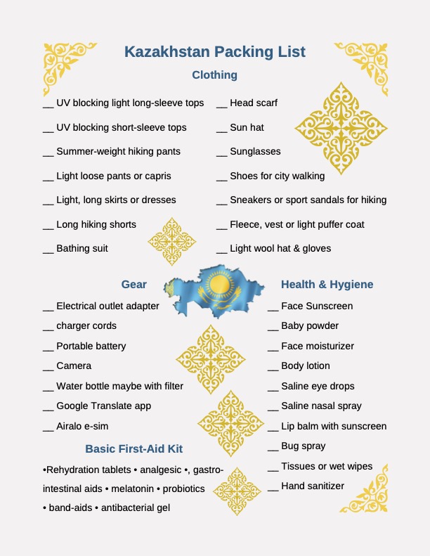 Kazakhstan packing list 1
