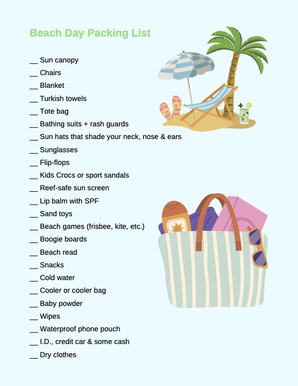 Beach day packing list