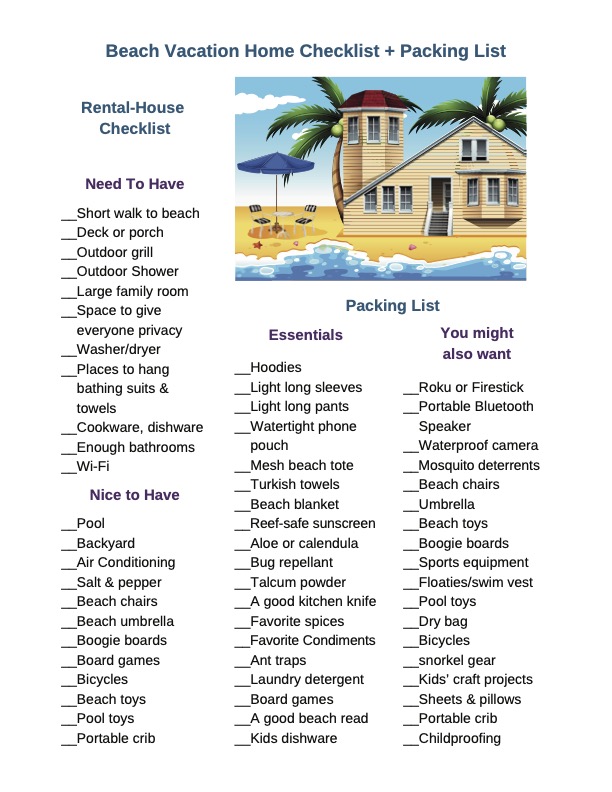 The beach house prep & packing list helps you find the best seaside vacation home and pack for the perfect family getaway