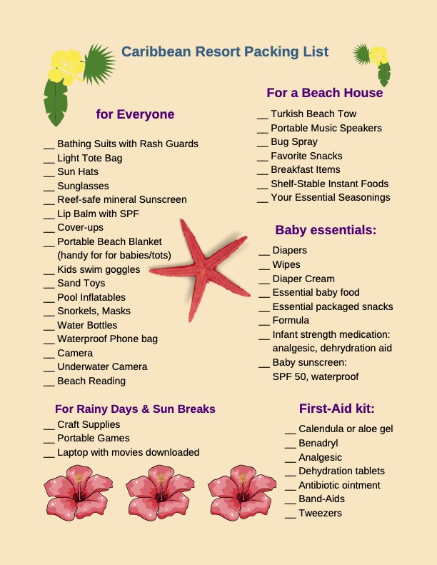 Caribbean packing list