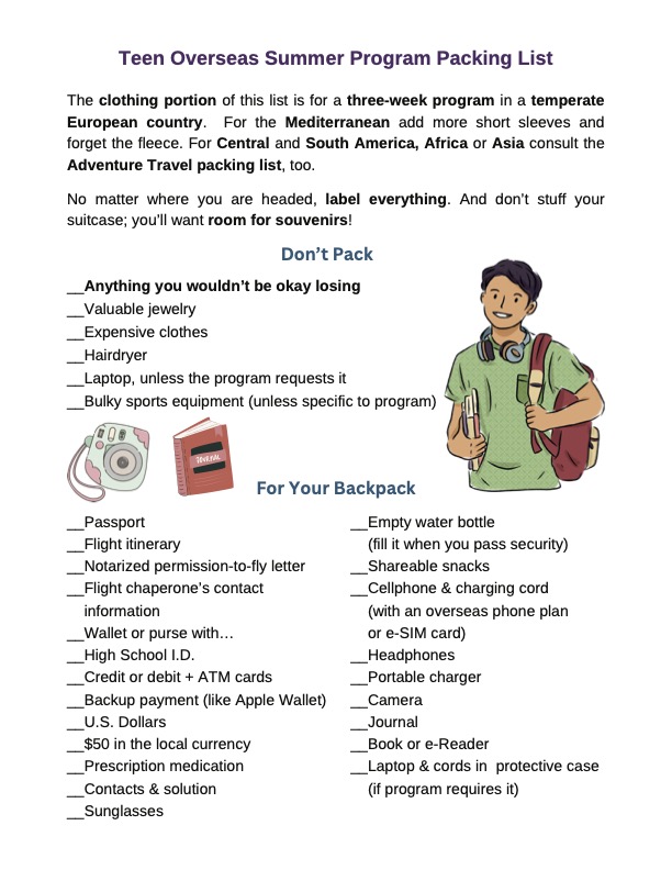Teen summer packing