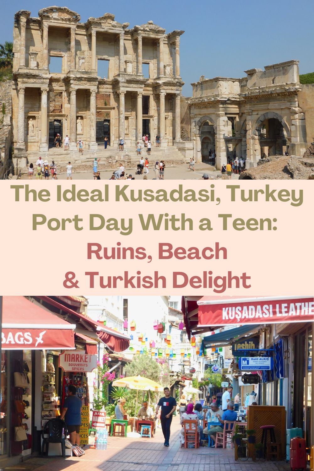 The ideal kusadasi, turkey port day with teens includes time at the beach, plus eating and shopping in the old town bazaar and a visit to the ruins of ephesus.