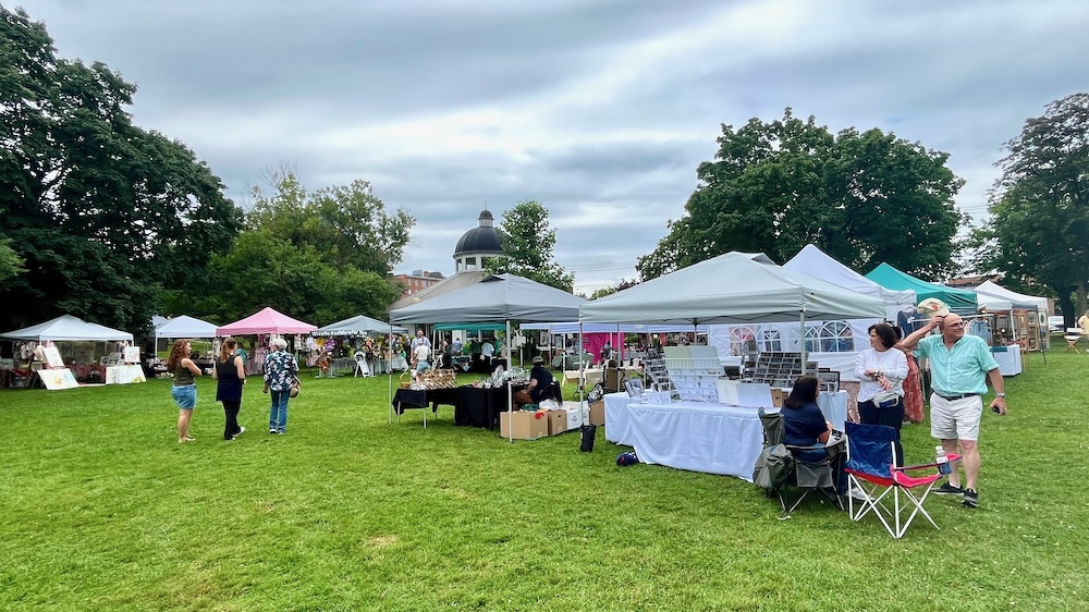 A weekly crafts fair sets up in saratoga's congress park in july and august.